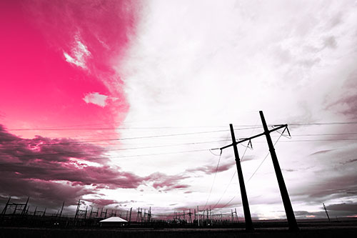 Cloud Clash Sunset Beyond Electrical Substation (Pink Tint Photo)