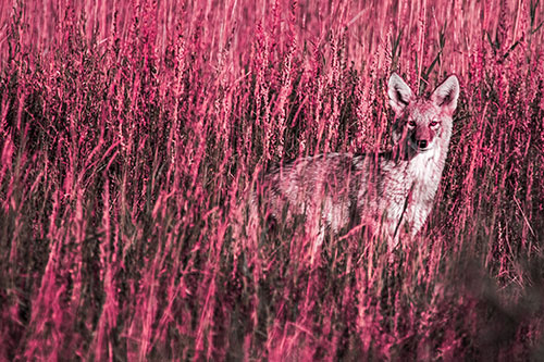 Coyote Watches Among Feather Reed Grass (Pink Tint)