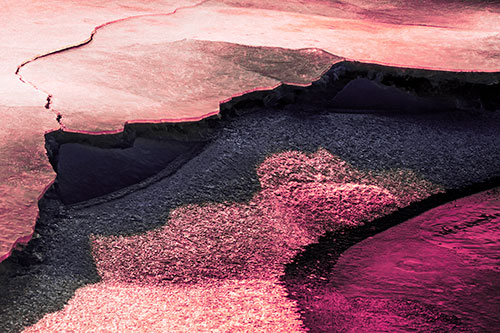 Cracked Ice Frozen Shoreline Melting (Pink Tint Photo)
