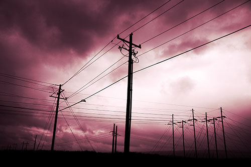 Crossing Powerlines Beneath Rainstorm (Pink Tint Photo)