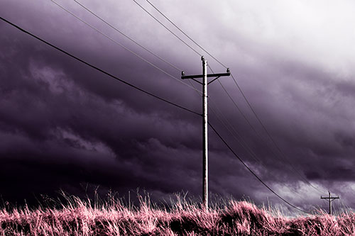 Dark Thunderstorm Clouds Over Powerline (Pink Tint Photo)