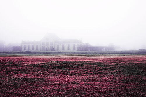 Dense Fog Consumes Distant Historic State Penitentiary (Pink Tint Photo)