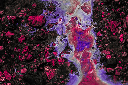 Distorted Oil Face Smearing Among Rocky Shore (Pink Tint)