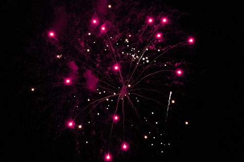 Firework Light Orbs Free Falling After Explosion (Pink Tint Photo)