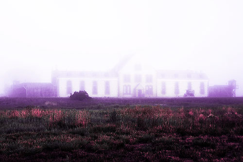 Fog Engulfs Historic State Penitentiary (Pink Tint Photo)