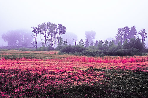 Fog Lingers Beyond Tree Clusters (Pink Tint)