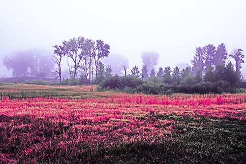 Fog Lingers Beyond Tree Clusters (Pink Tint Photo)