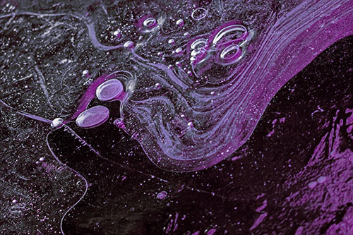 Frozen Bubble Clusters Among Twirling River Ice (Pink Tint)