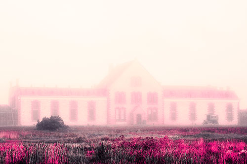 Heavy Fog Consumes State Penitentiary (Pink Tint Photo)