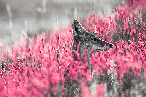 Hidden Coyote Watching Among Feather Reed Grass (Pink Tint Photo)