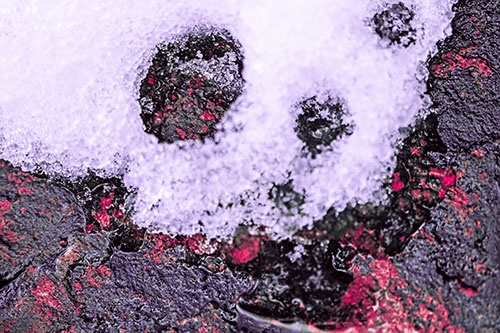 Ice Skull Snow Face Melting Atop Rock (Pink Tint Photo)