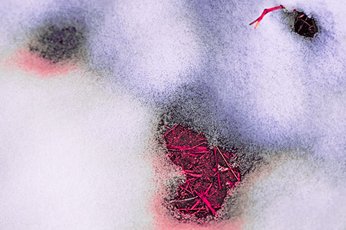 Joyful Soil Face Appears Beneath Melting Snow (Pink Tint Photo)