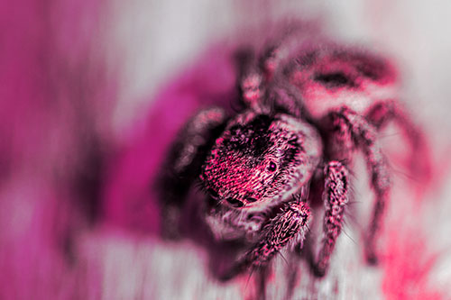 Jumping Spider Makes Eye Contact (Pink Tint Photo)
