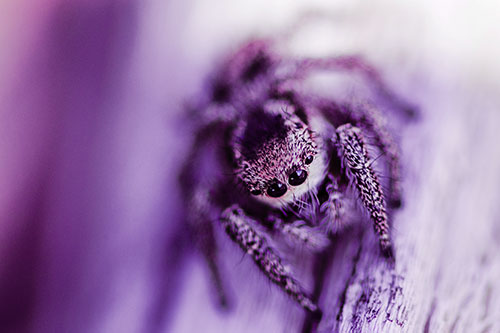 Jumping Spider Resting Atop Wood Stick (Pink Tint)