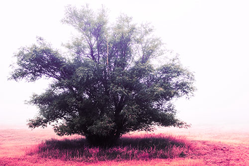 Lone Tree Standing Among Fog (Pink Tint Photo)