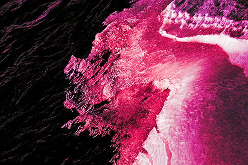 Melting Ice Face Creature Atop River Water (Pink Tint Photo)