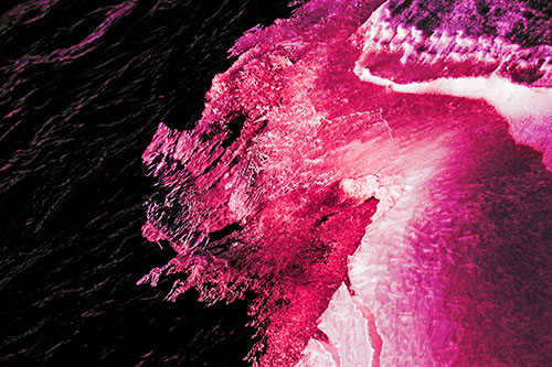 Melting Ice Face Creature Atop River Water (Pink Tint)