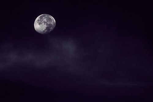 Moon Begins Descent Beyond Faint Mist Cloud (Pink Tint Photo)