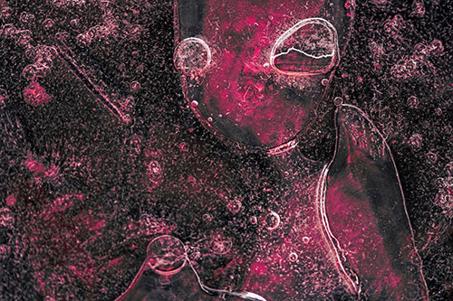 Mouthless Alien Ice Figure Forms Among Frozen River Water (Pink Tint)