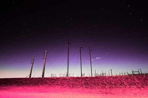 Powerlines Among The Night Stars (Pink Tint Photo)