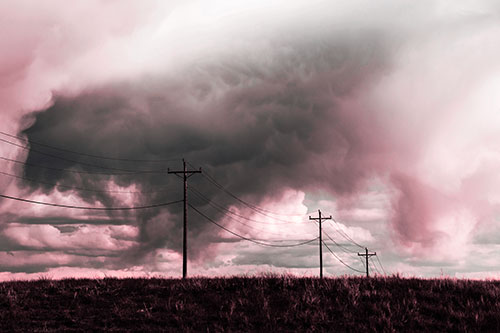 Rainstorm Clouds Twirl Beyond Powerlines (Pink Tint)