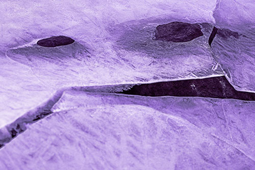 Rock Face Emerges Among Cracked Frozen Ice (Pink Tint)