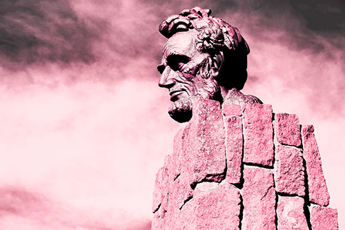 Sideways Presidential Statue Headshot Among Clouds (Pink Tint Photo)