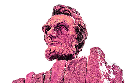 Snow Covering Presidents Statue (Pink Tint Photo)