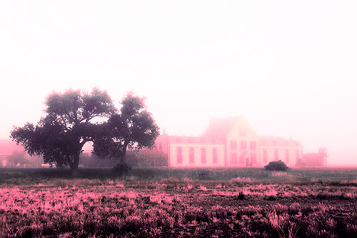 State Penitentiary Glowing Among Fog (Pink Tint Photo)