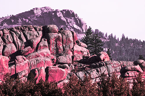 Two Towering Rock Formation Mountains (Pink Tint Photo)
