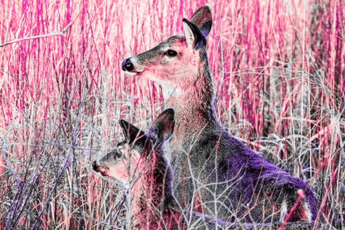 Two White Tailed Deer Scouting Terrain (Pink Tint Photo)