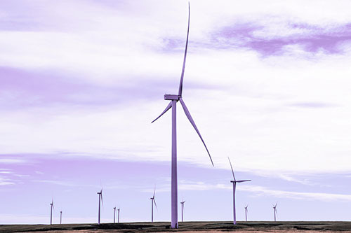 Wind Turbine Cluster Standing Tall Among Horizon (Pink Tint)