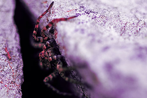Wolf Spider Peeking Out Rock Crevice (Pink Tint)