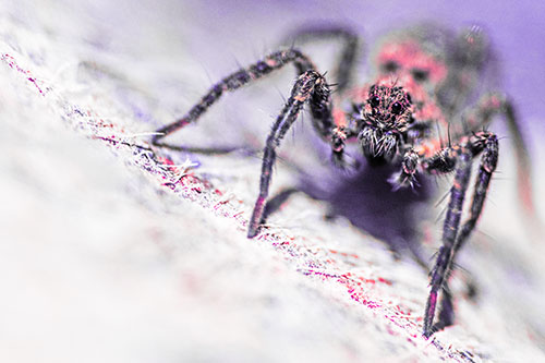 Wolf Spider Watching Among Sloping Rock (Pink Tint)