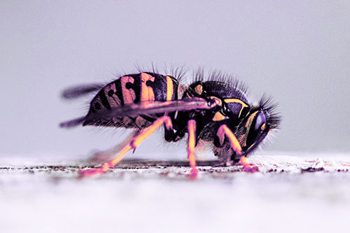 Yellowjacket Wasp Chewing Wood (Pink Tint)