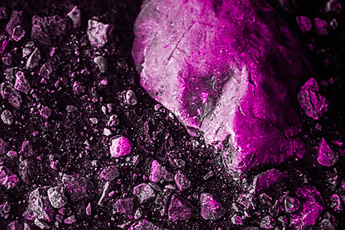 Alien Skull Rock Face Emerging Atop Dirt Surface (Pink Tone Photo)