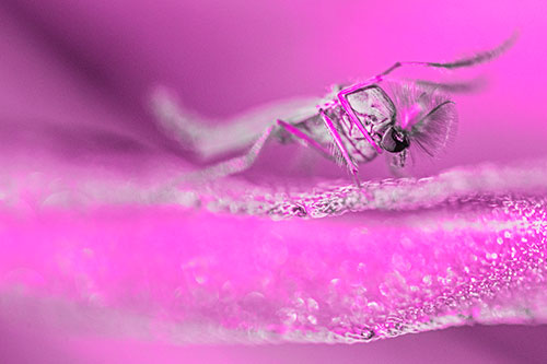 Arm Raising Midge Fly Standing Among Leaf (Pink Tone)
