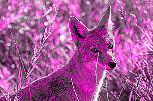 Bashful Coyote Spots Human (Pink Tone Photo)