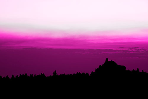 Blood Cloud Sunrise Behind Mountain Range Silhouette (Pink Tone Photo)