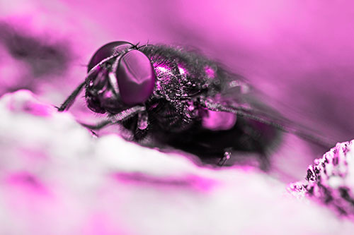 Blow Fly Resting Among Sloping Tree Bark (Pink Tone Photo)