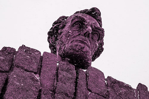 Blowing Snow Across Presidential Statue Head (Pink Tone Photo)