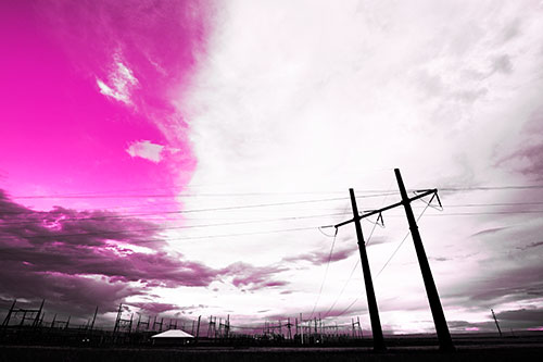 Cloud Clash Sunset Beyond Electrical Substation (Pink Tone Photo)