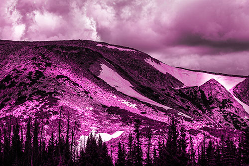 Clouds Cover Melted Snowy Mountain Range (Pink Tone Photo)