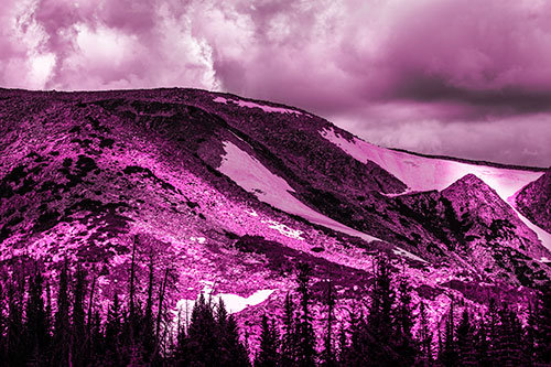 Clouds Cover Melted Snowy Mountain Range (Pink Tone)