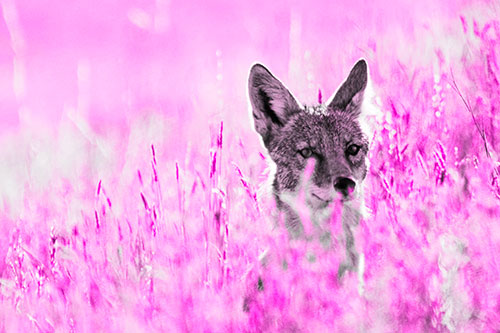 Coyote Peeking Head Above Feather Reed Grass (Pink Tone Photo)