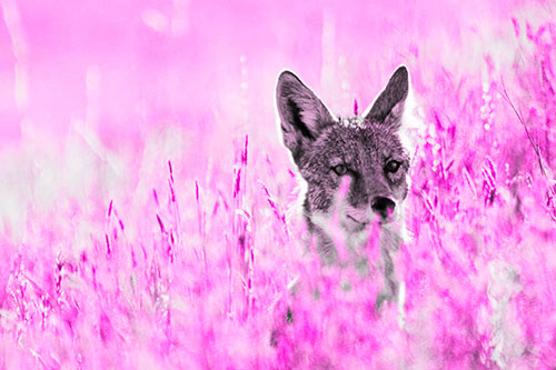 Coyote Peeking Head Above Feather Reed Grass (Pink Tone)