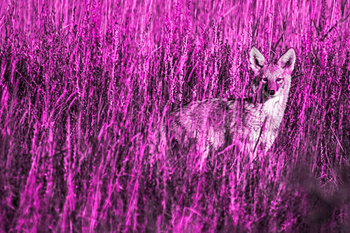 Coyote Watches Among Feather Reed Grass (Pink Tone Photo)