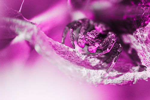 Crab Spider Cowers Among Leaf Petal (Pink Tone)