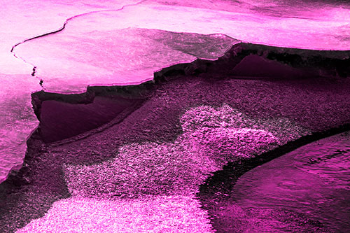Cracked Ice Frozen Shoreline Melting (Pink Tone Photo)