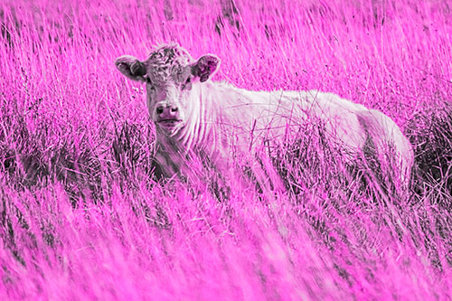 Curious Cow Awakens From Nap (Pink Tone Photo)